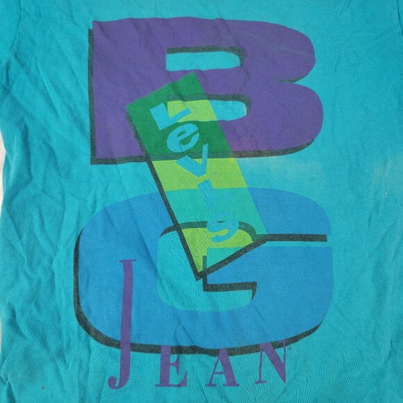 Vintage Levis Big Jean Kids Small Graphic Tee Shirt Turquoise School Casual - Picture 4 of 10